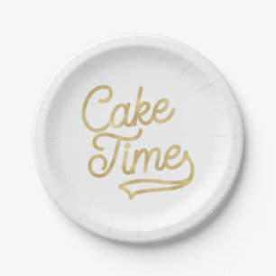 Faux Gold Vintage "Cake Time" Birthday Paper Plate