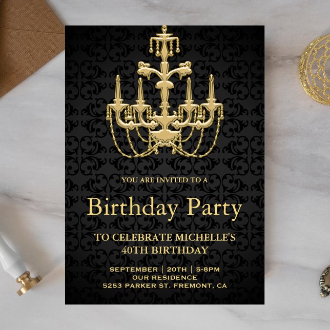 Faux Gold Vintage Chandelier Birthday Party Invitation (Creator Uploaded)