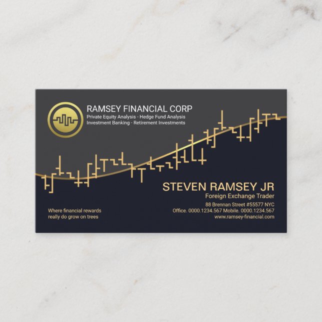 Faux Gold Wave Stock Exchange Graph Forex Trader Business Card (Front)