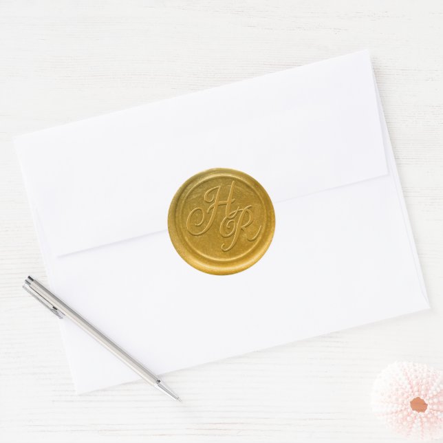 Faux Gold Wax Wedding Monogram Envelope Seal (Envelope)