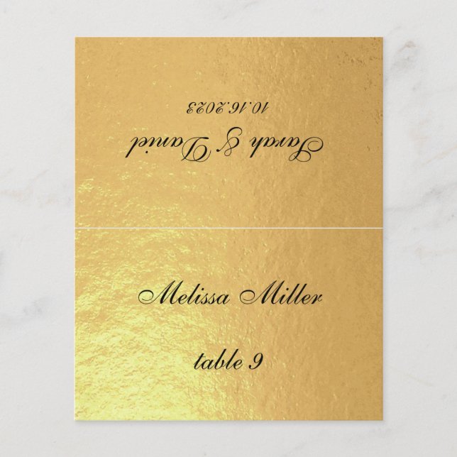Faux Gold Wedding Place Card Printed Guest Name (Front)