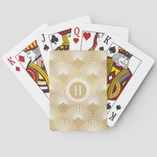 Faux Gold & White Art-Deco Geometric Pattern Playing Cards