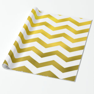 Faux Gold White Foil Chevron Zig Zag Striped Wrapping Paper