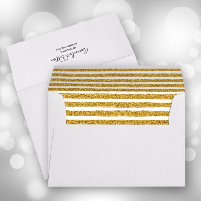 Faux Gold White Glitter Stripe 5 x 7 Envelope (Creator Uploaded)