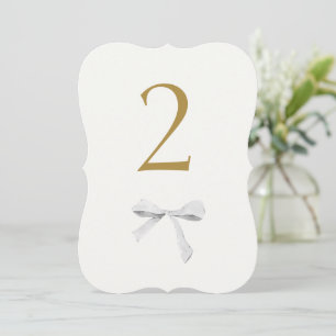 Faux Gold White Ribbon Wedding Table Number