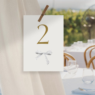 Faux Gold   White Ribbon Wedding Table Number