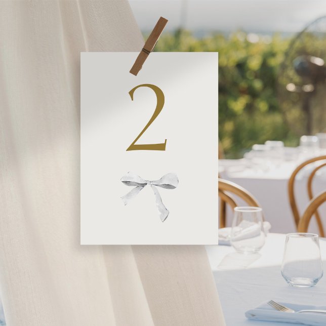 Faux Gold | White Ribbon Wedding Table Number (Creator Uploaded)