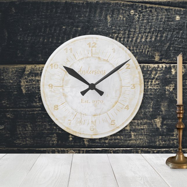 Faux Gold White Stone Marble Custom Round Clock (Creator Uploaded)