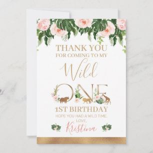 Faux Gold Wild One Floral Safari Thank You Card