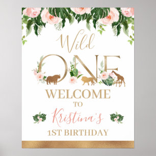 Faux Gold Wild One Floral Safari Welcome Sign