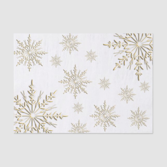 Faux Gold Winter Snowflakes on White Tissue Paper (Front)