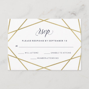 Faux Gold with Midnight Blue Text Wedding RSVP Card