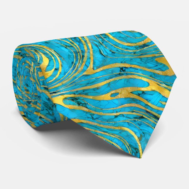 Faux Gold with Turquoise Blue Tie (Rolled)