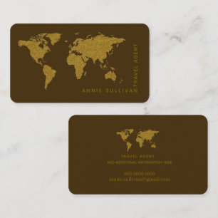 Faux Gold World Map Travel Agent brown Business Card