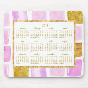 Faux Gold Yearly 2019 Calendar Mouse Pads Pink