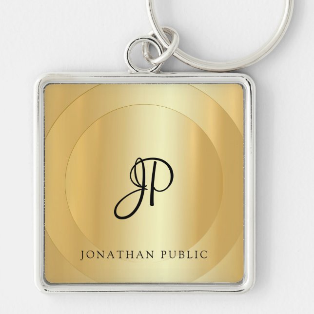 Faux Gold Your Name Elegant Monogram Template Key Ring (Front)