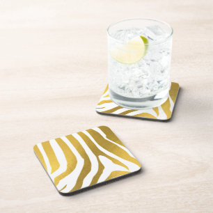 Faux Gold Zebra Print Stripes Pattern Coaster