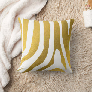 Faux Gold Zebra Print Stripes Pattern Cushion