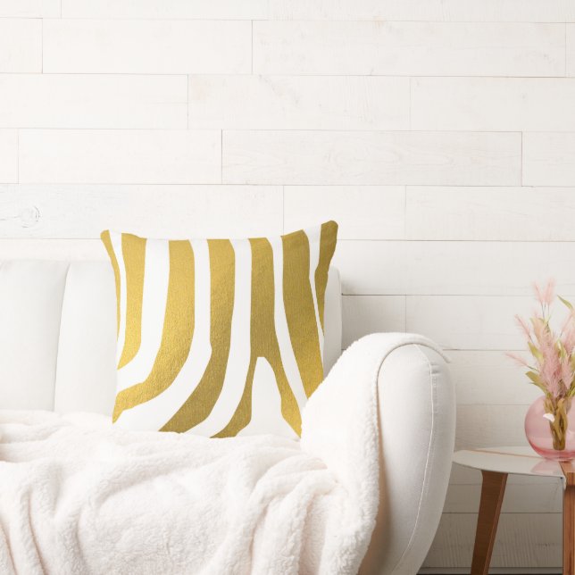 Faux Gold Zebra Print Stripes Pattern Cushion (Couch)