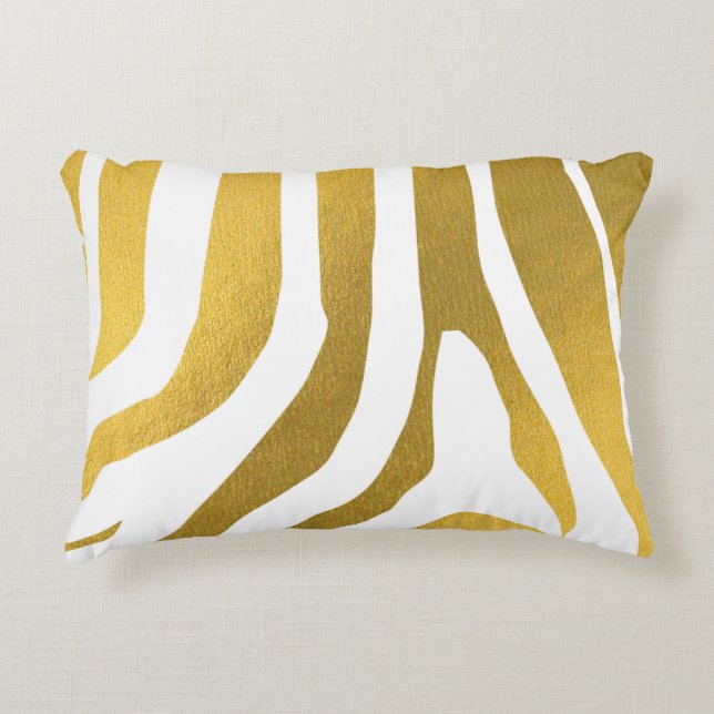 Faux Gold Zebra Print Stripes Pattern Decorative Cushion (Front)