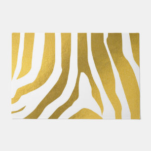 Faux Gold Zebra Print Stripes Pattern Doormat