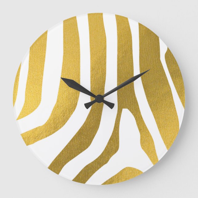 Faux Gold Zebra Print Stripes Pattern Large Clock (Front)