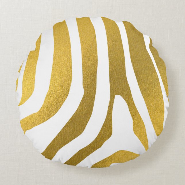 Faux Gold Zebra Print Stripes Pattern Round Cushion (Front)