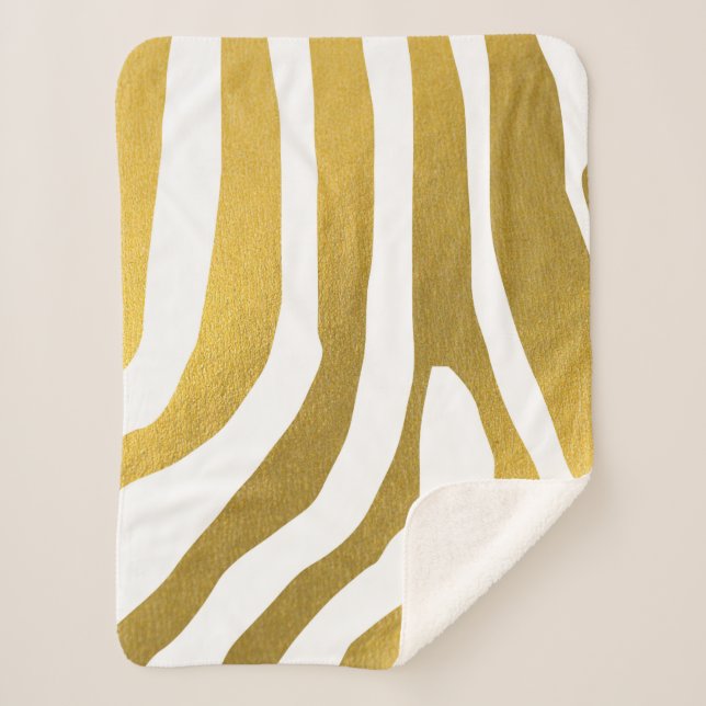 Faux Gold Zebra Print Stripes Pattern Sherpa Blanket (Front)