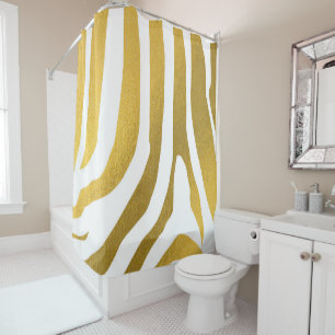 Faux Gold Zebra Print Stripes Pattern Shower Curtain