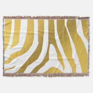 Faux Gold Zebra Print Stripes Pattern Throw Blanket