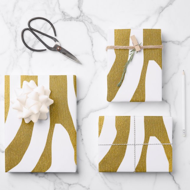 Faux Gold Zebra Print Stripes Pattern Wrapping Paper Sheet (Front)