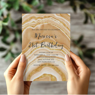 Faux Golden Agate 21st Birthday Invitation