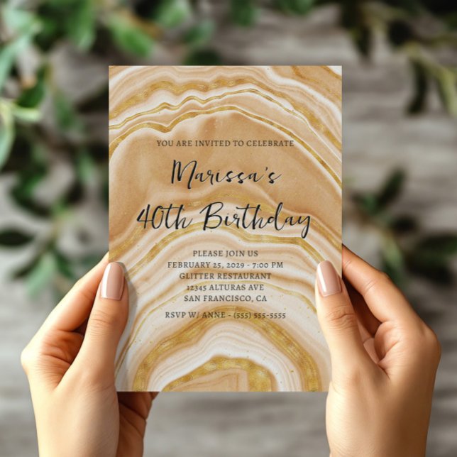 Faux Golden Agate 40th Birthday Invitation (Faux Golden Agate 40th Birthday Invitation)