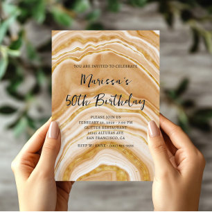 Faux Golden Agate 50th Birthday Invitation