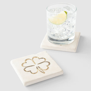 Faux Golden Clover Good Luck Stone Coaster