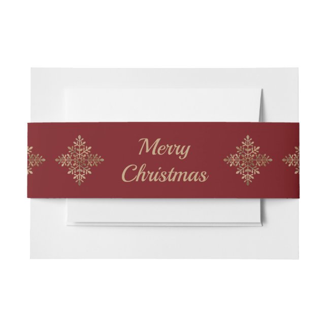 Faux Golden Foil Snowflakes On Red (Not Real Foil) Invitation Belly Band (Front Example)