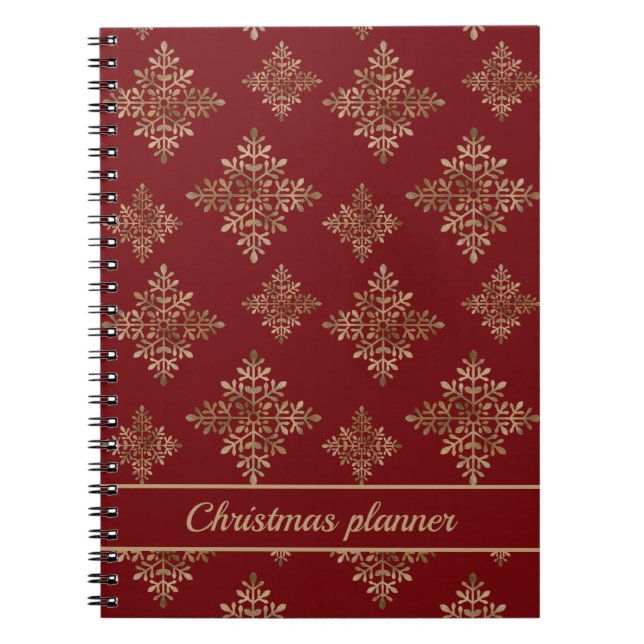Faux Golden Foil Snowflakes On Red (Not Real Foil) Notebook (Front)