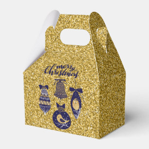 Faux Golden Glitter Merry Christmas Decorations Favour Box