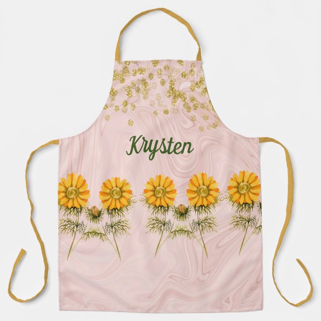 Faux Golden Jewels & Golden Flowers Apron (Front)