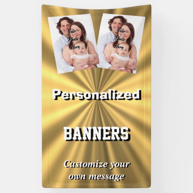 Faux golden metallic gold photo template banner (Vertical)