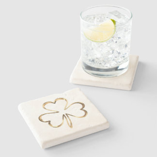 Faux Golden Shamrock Clover Irish Good Luck Stone Coaster