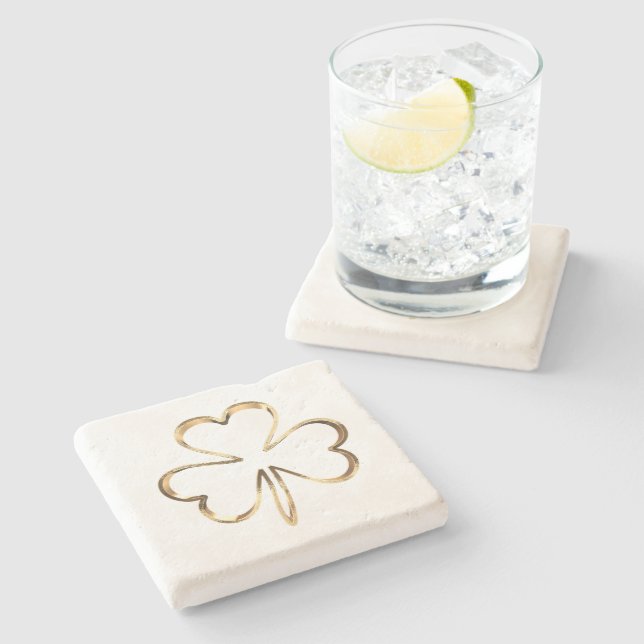 Faux Golden Shamrock Clover Irish Good Luck Stone Coaster (Side)