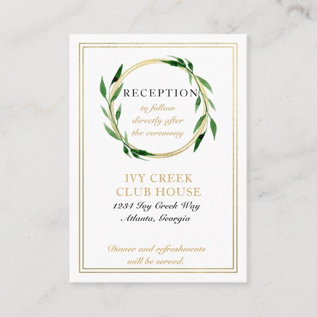 Faux Golden Wreath Wedding Reception Card (Front)
