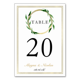 Faux Golden Wreath Wedding Table Number Card