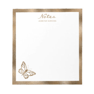 Faux Golden Yellow Foil Butterfly & Custom Text Notepad