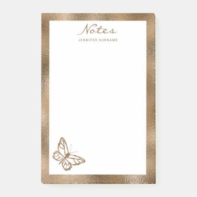 Faux Golden Yellow Foil Look-like Butterfly & Text Post-it Notes (Front)