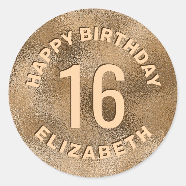Faux Golden Yellow Foil Texture Happy Birthday Classic Round Sticker (Front)