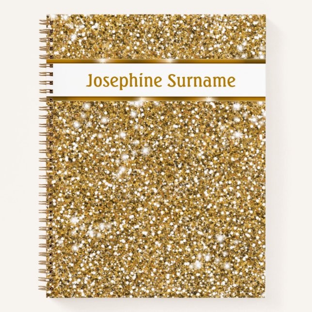 Faux Golden Yellow Glitter Texture & Custom Text Notebook (Front)