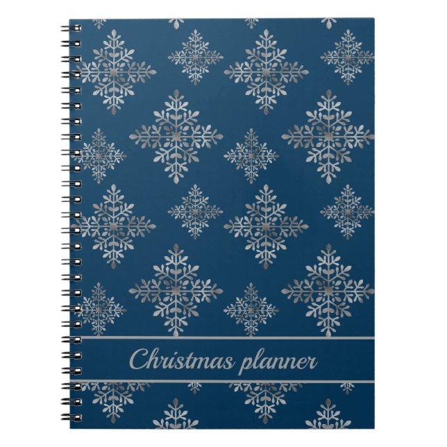 Faux Gray Foil Snowflakes On Blue (Not Real Foil) Notebook (Front)
