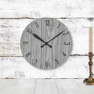 Faux Gray Wood Paneling Round Clock